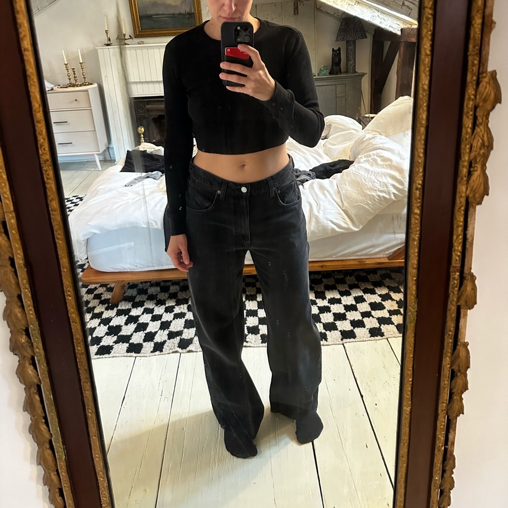 Long sleeve waffle crop top